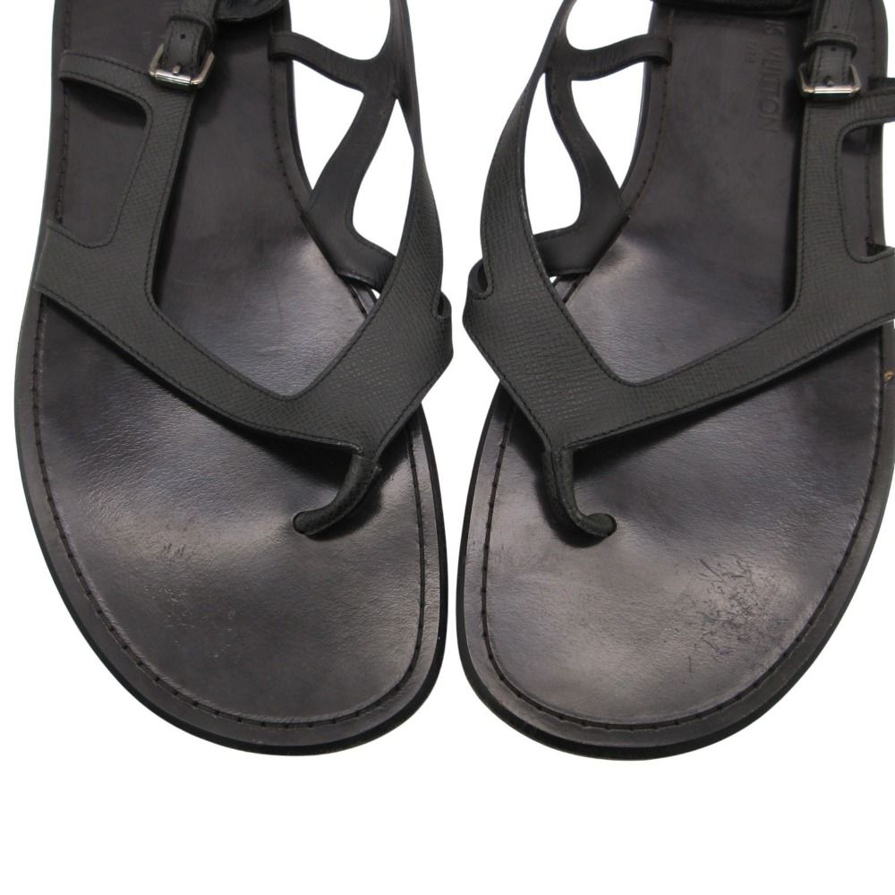 Louis Vuitton Beach Sandals Thong Leather Belt Shoes 11 Black