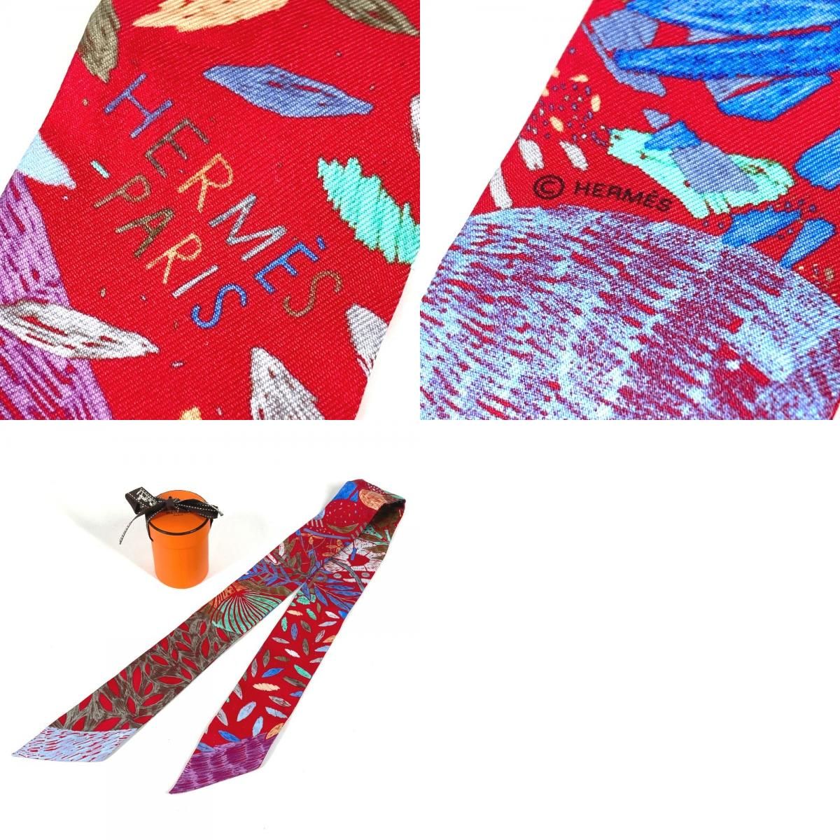Hermes Scarf Twilly Tiri Silk Red