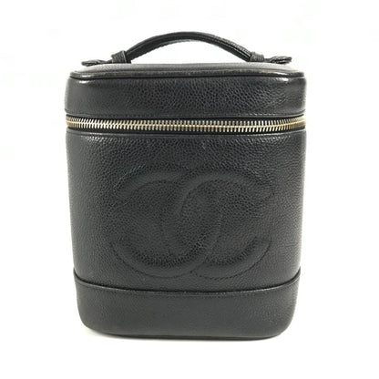 Chanel Vanity Bag Cosmetic CC Logo Caviar Leather Black