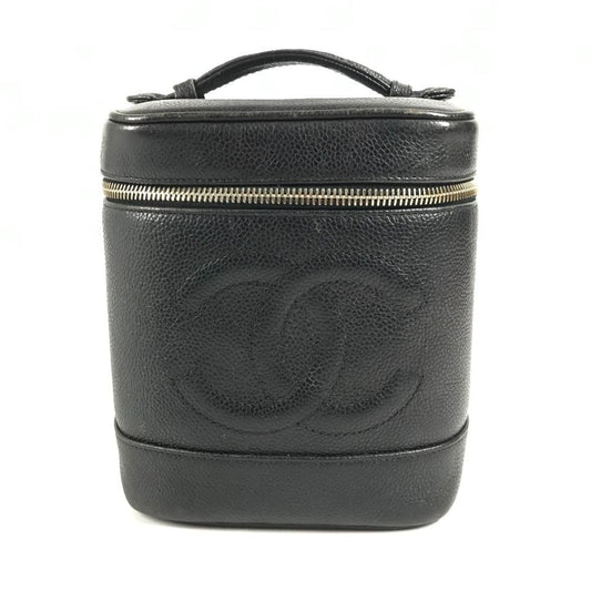 Chanel Vanity Bag Cosmetic CC Logo Caviar Leather Black