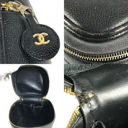 Chanel Vanity Bag Cosmetic CC Logo Caviar Leather Black