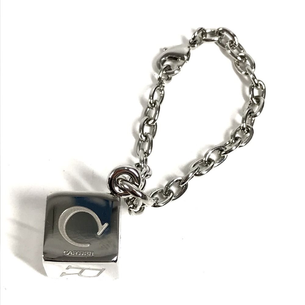 Cartier Key Holder Logo Dice Cube Metal Silver