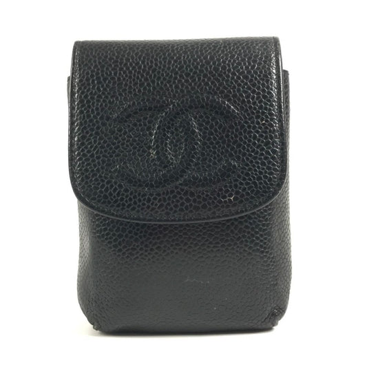 Chanel Cigarette Case CC Logo Caviar Leather Black