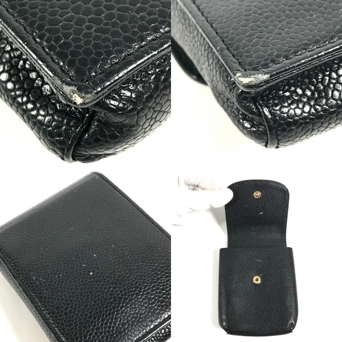 Chanel Cigarette Case CC Logo Caviar Leather Black