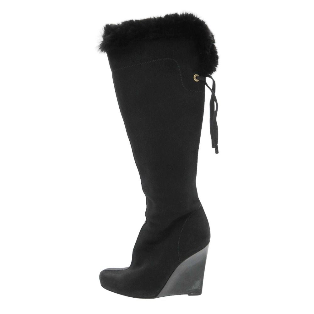 Louis Vuitton Boots Long Wedge Sole Fur Decoration Side Zip Shoes 36 Black