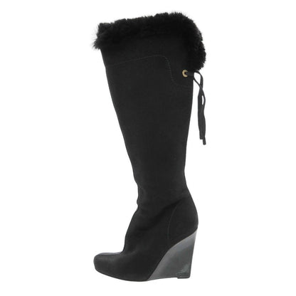 Louis Vuitton Boots Long Wedge Sole Fur Decoration Side Zip Shoes 36 Black