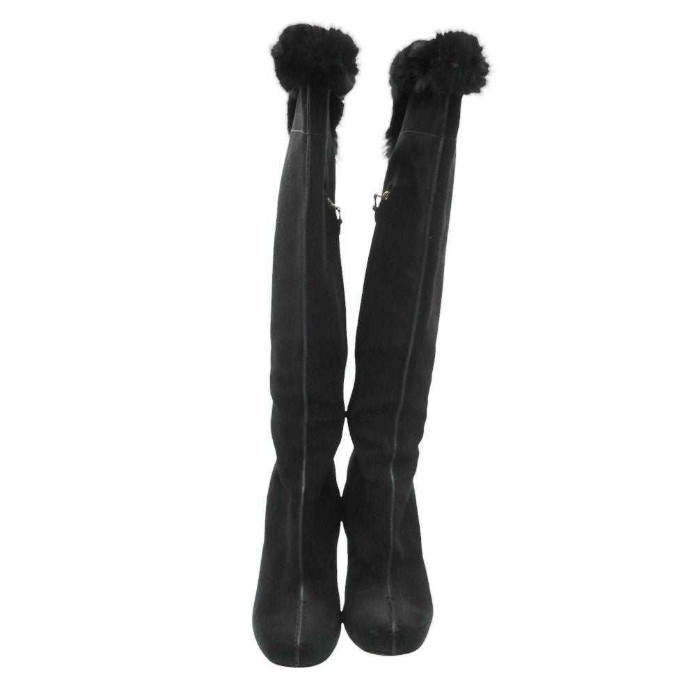 Louis Vuitton Boots Long Wedge Sole Fur Decoration Side Zip Shoes 36 Black