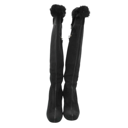 Louis Vuitton Boots Long Wedge Sole Fur Decoration Side Zip Shoes 36 Black