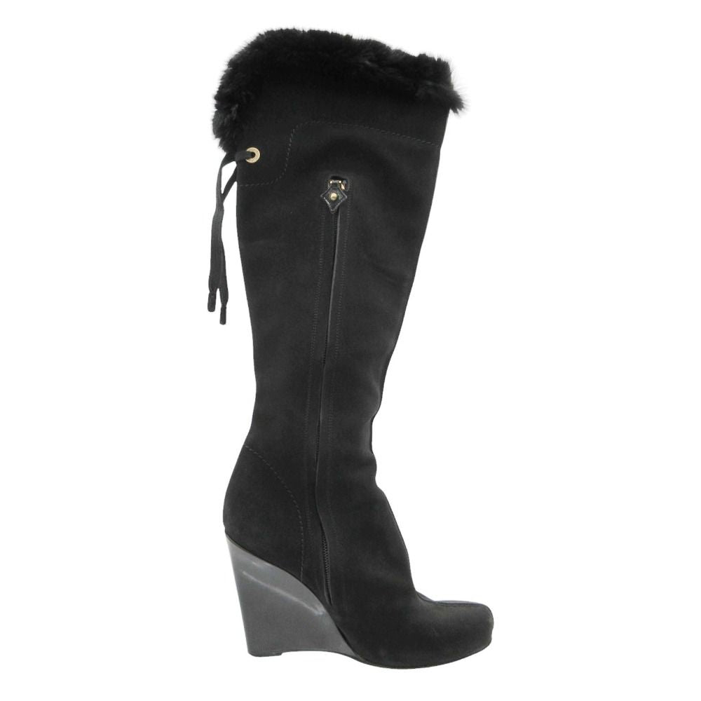 Louis Vuitton Boots Long Wedge Sole Fur Decoration Side Zip Shoes 36 Black