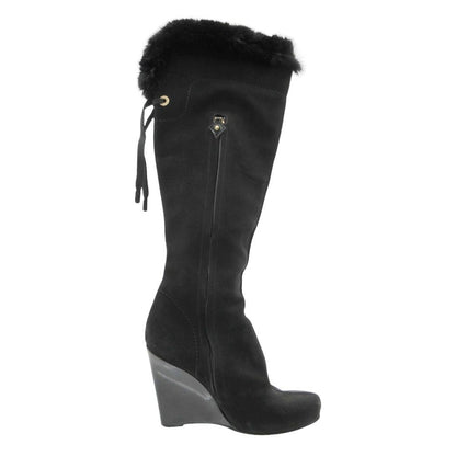 Louis Vuitton Boots Long Wedge Sole Fur Decoration Side Zip Shoes 36 Black