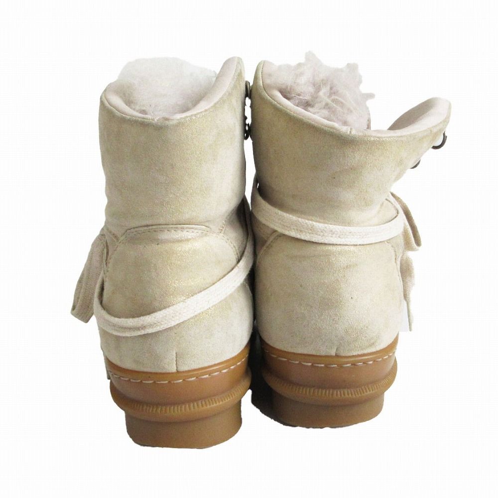 Brunello Cucinelli Boots Monitor Decoration Shearling Lace Up Shoes Lame Beige