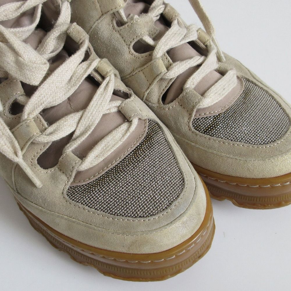 Brunello Cucinelli Boots Monitor Decoration Shearling Lace Up Shoes Lame Beige
