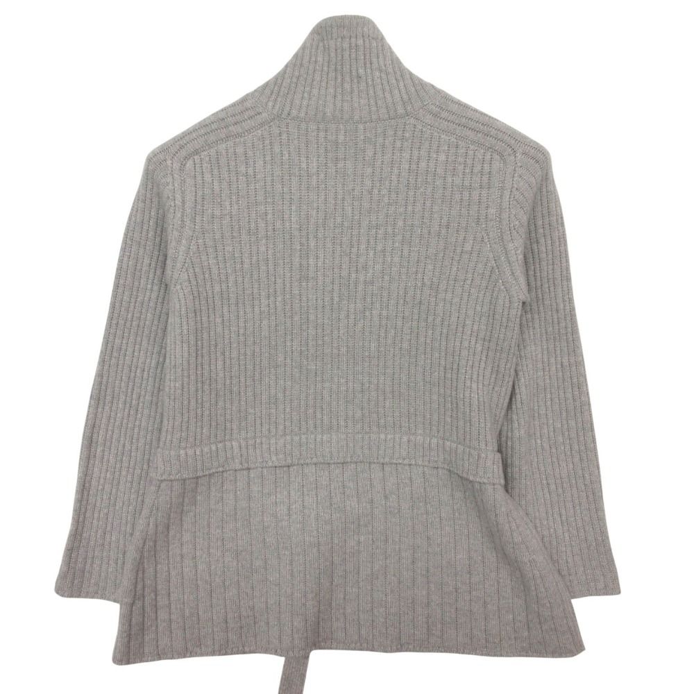 Loro Piana Knit High Neck Cashmere Belted Pullover Top Long Sleeve Gray Sweater