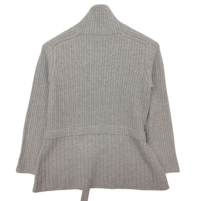 Loro Piana Knit High Neck Cashmere Belted Pullover Top Long Sleeve Gray Sweater