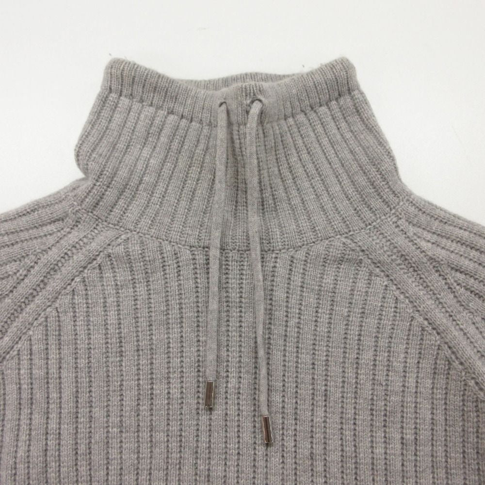 Loro Piana Knit High Neck Cashmere Belted Pullover Top Long Sleeve Gray Sweater