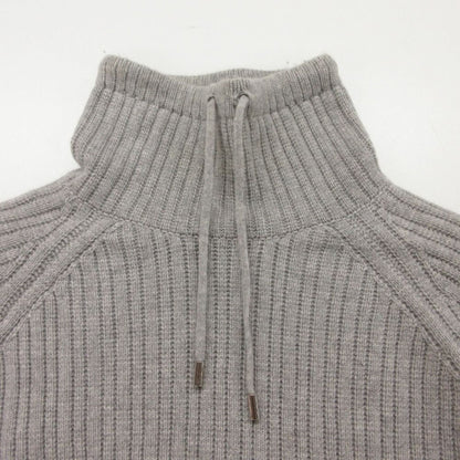 Loro Piana Knit High Neck Cashmere Belted Pullover Top Long Sleeve Gray Sweater