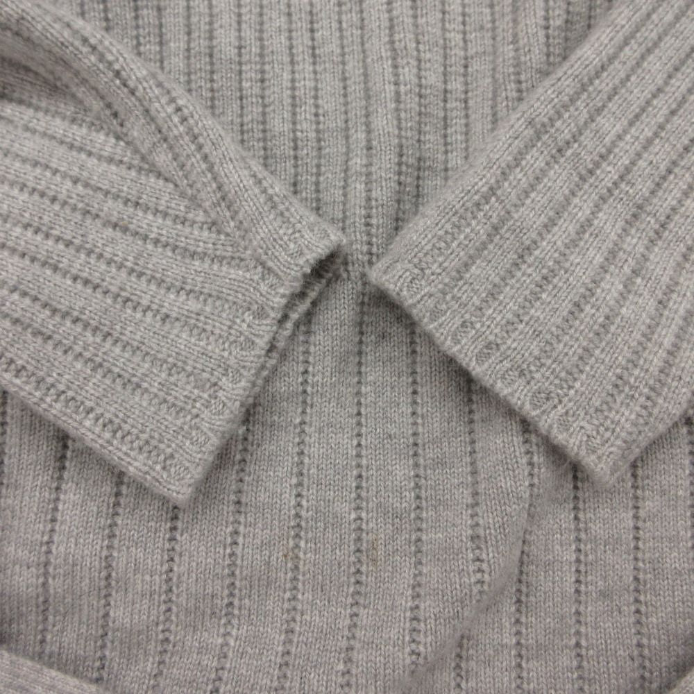 Loro Piana Knit High Neck Cashmere Belted Pullover Top Long Sleeve Gray Sweater