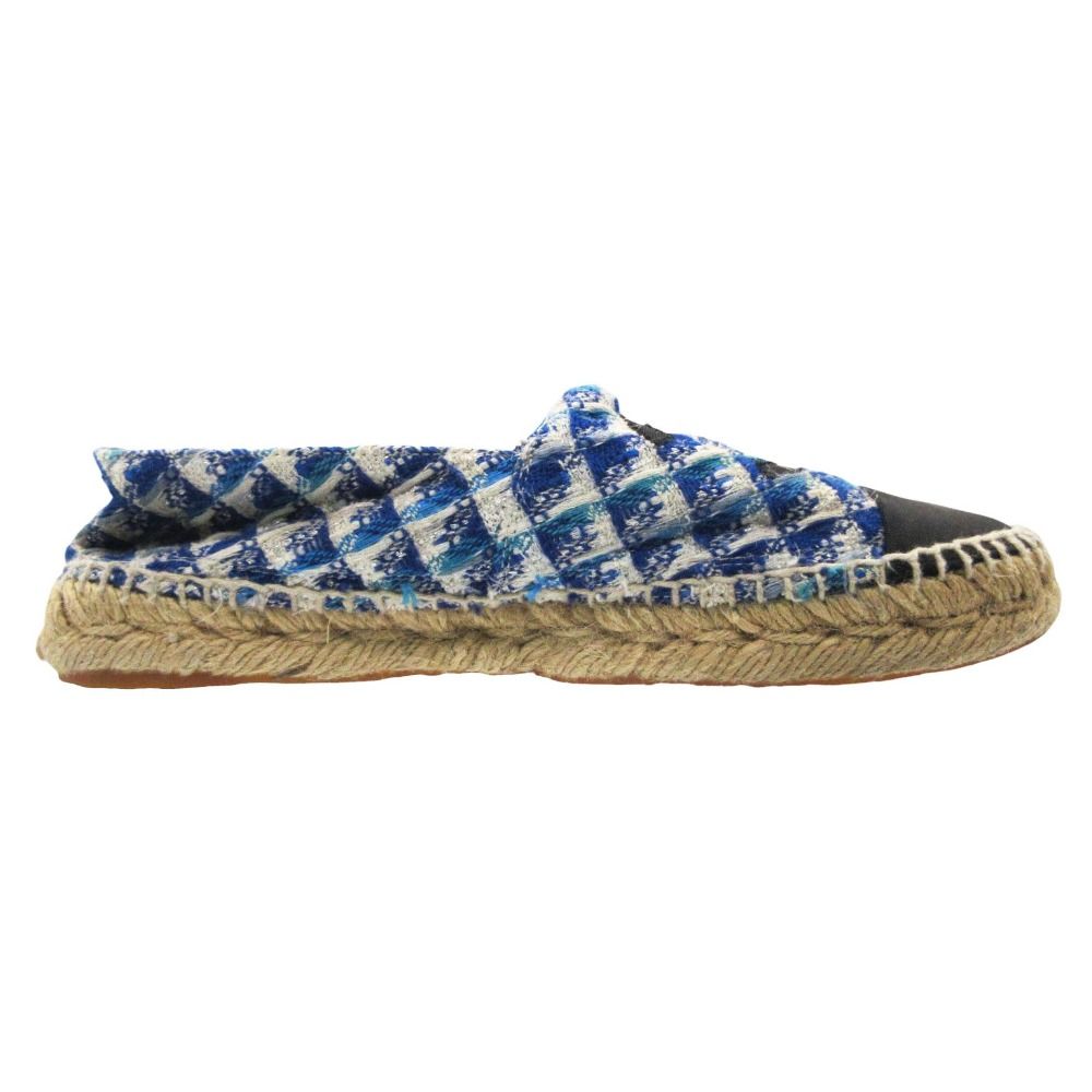 Chanel Sandals CC Logo Espadrilles Shoes Tweed Blue