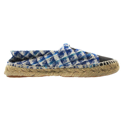 Chanel Sandals CC Logo Espadrilles Shoes Tweed Blue