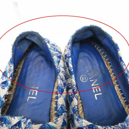 Chanel Sandals CC Logo Espadrilles Shoes Tweed Blue