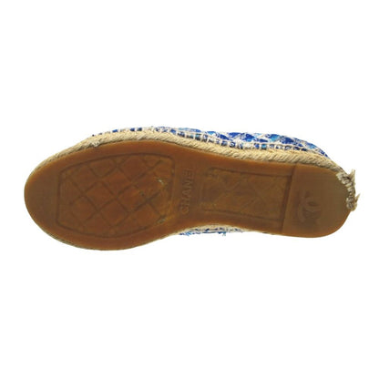 Chanel Sandals CC Logo Espadrilles Shoes Tweed Blue