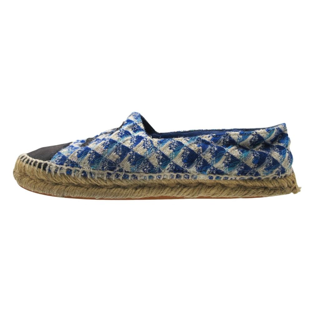 Chanel Sandals CC Logo Espadrilles Shoes Tweed Blue