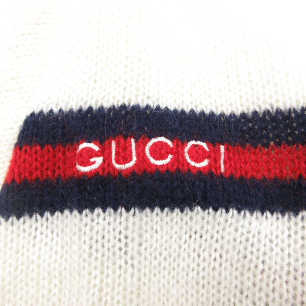 Gucci Vintage Knit Sherry Line Logo Sweater Pullover Top Long Sleeve White