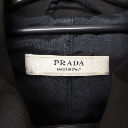 Prada Coat Padded Leather Piping Zip Up Long Tight Silhouette Black