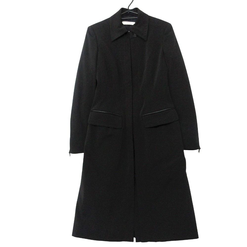 Prada Coat Padded Leather Piping Zip Up Long Tight Silhouette Black