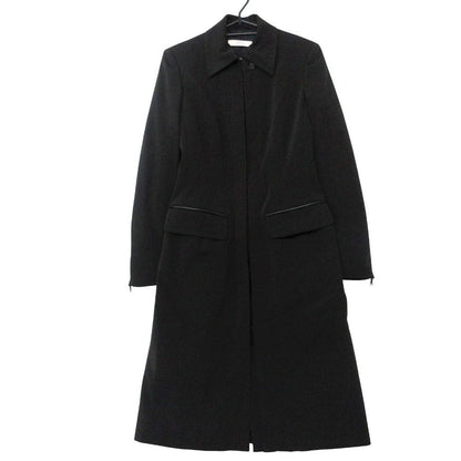 Prada Coat Padded Leather Piping Zip Up Long Tight Silhouette Black