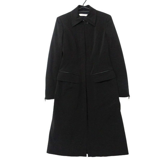 Prada Coat Padded Leather Piping Zip Up Long Tight Silhouette Black