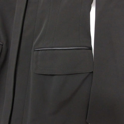 Prada Coat Padded Leather Piping Zip Up Long Tight Silhouette Black