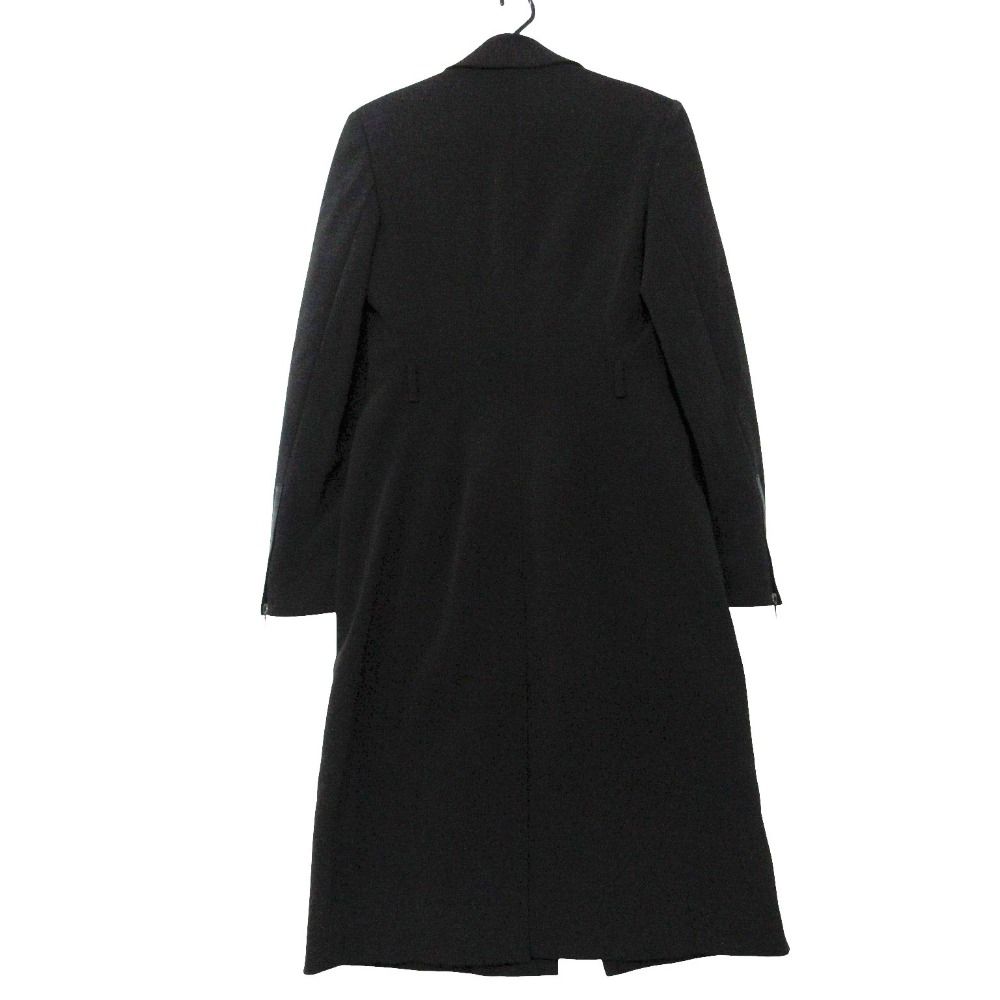 Prada Coat Padded Leather Piping Zip Up Long Tight Silhouette Black
