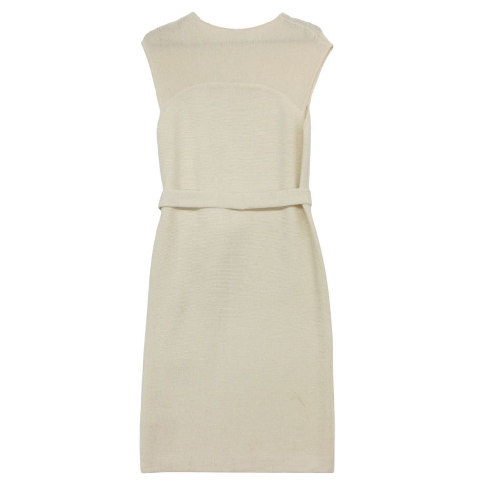 Hermes Dress 100% Alpaca Sleeveless Knit Knee Length Light Beige
