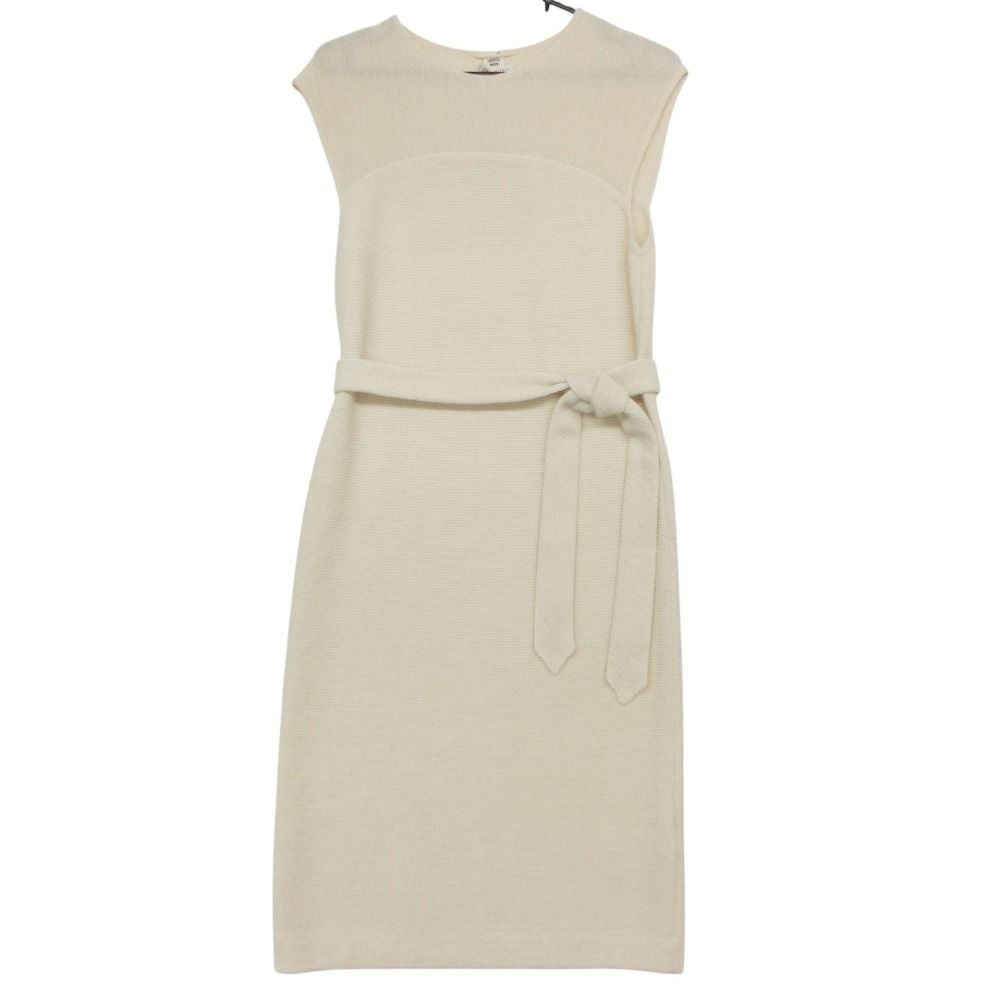 Hermes Dress 100% Alpaca Sleeveless Knit Knee Length Light Beige