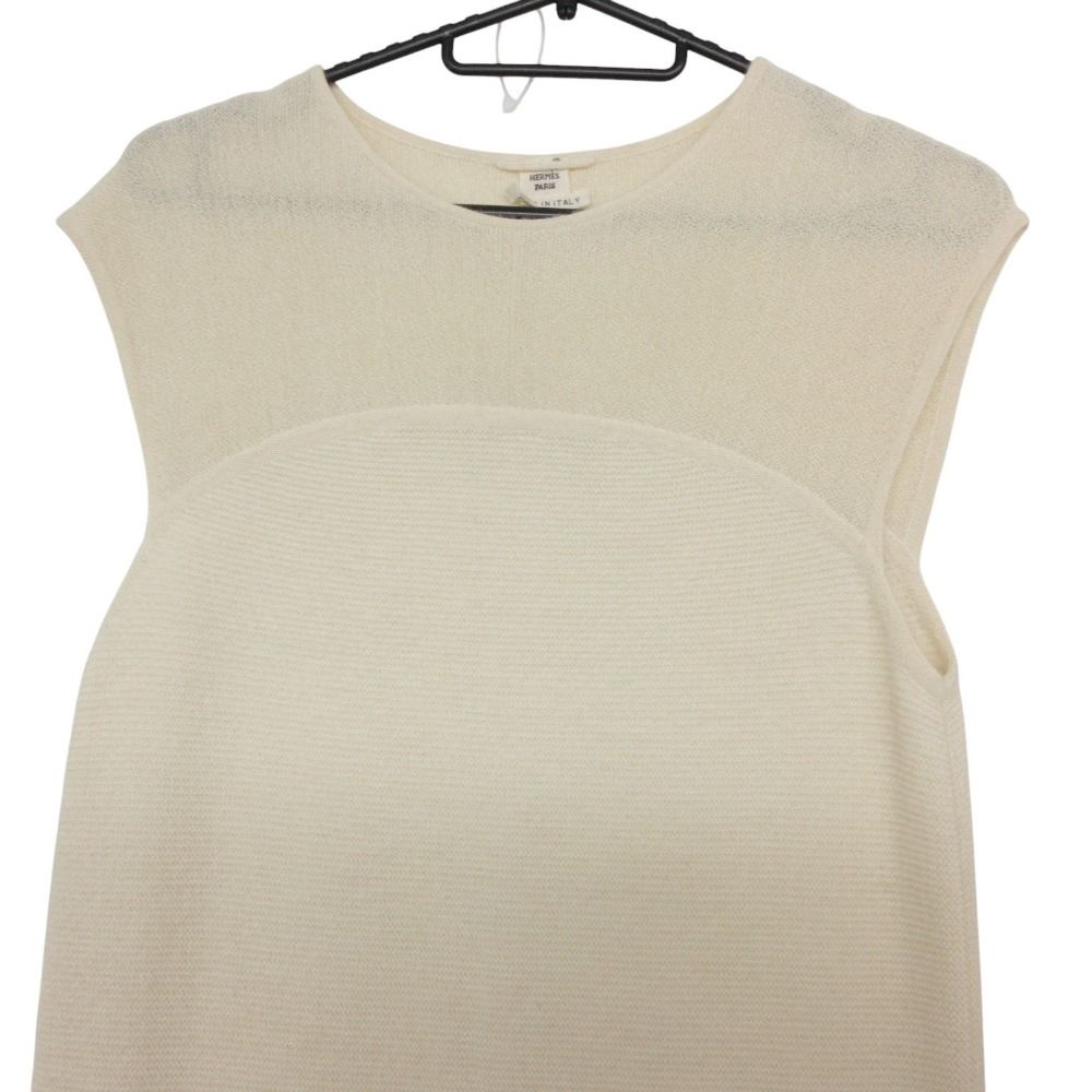 Hermes Dress 100% Alpaca Sleeveless Knit Knee Length Light Beige