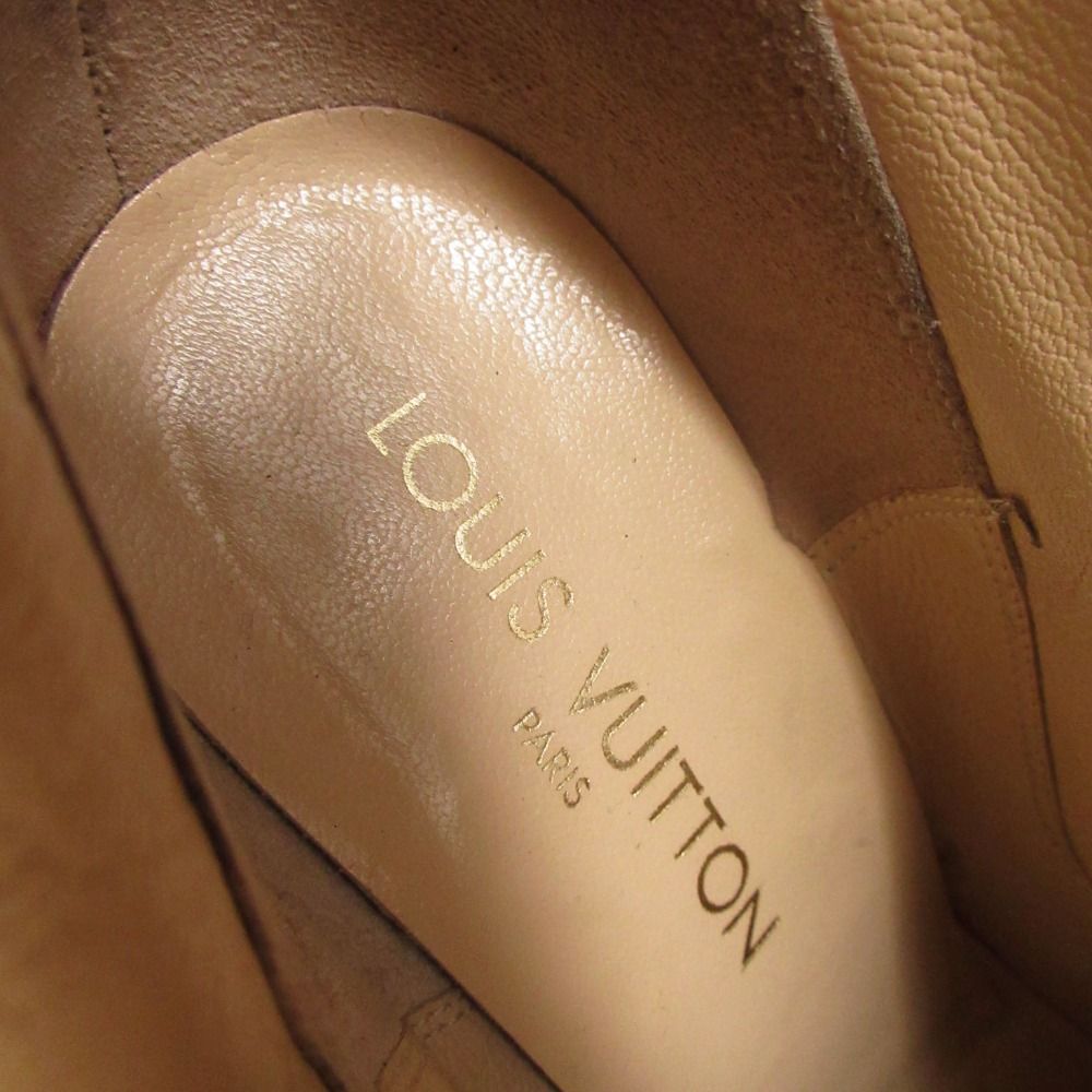 Louis Vuitton Boots Gold Buckle Leather Long Shoes Chunky Heels Side Zip Black