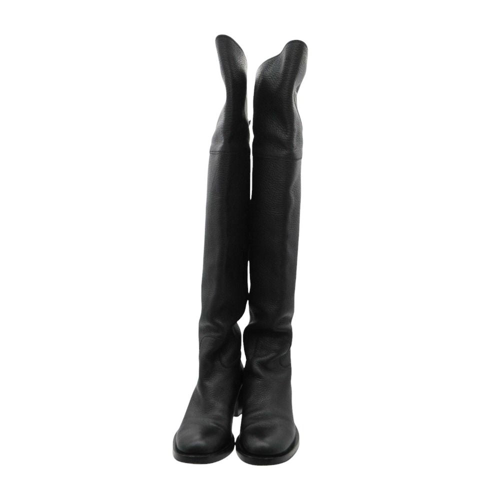 Gucci Boots Interlocking Embossed Leather Long Knee High Shoes Black