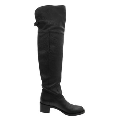 Gucci Boots Interlocking Embossed Leather Long Knee High Shoes Black