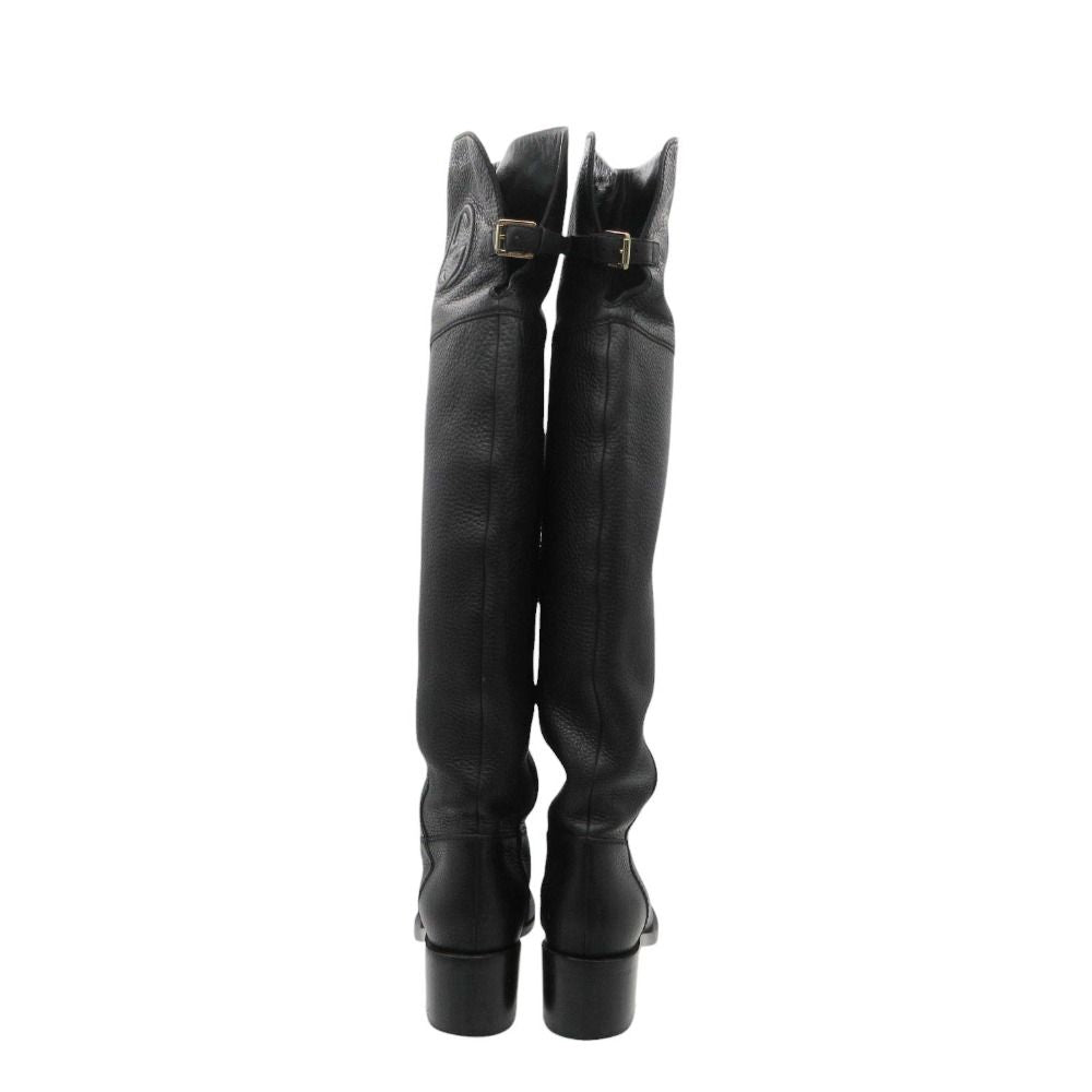 Gucci Boots Interlocking Embossed Leather Long Knee High Shoes Black