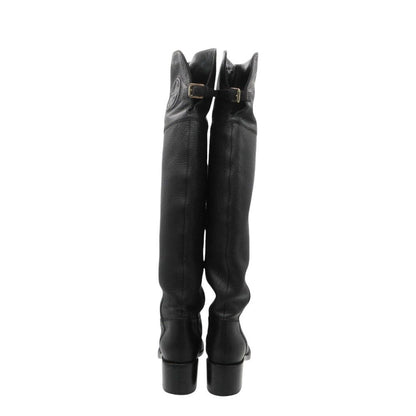 Gucci Boots Interlocking Embossed Leather Long Knee High Shoes Black