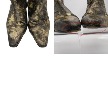 Chanel Boots CC Logo Low Heels Side Zip Long Shoes Gold