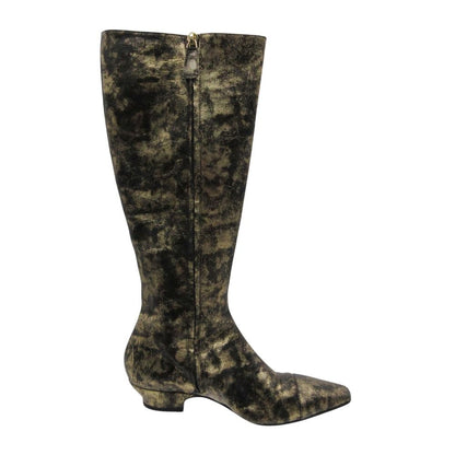 Chanel Boots CC Logo Low Heels Side Zip Long Shoes Gold