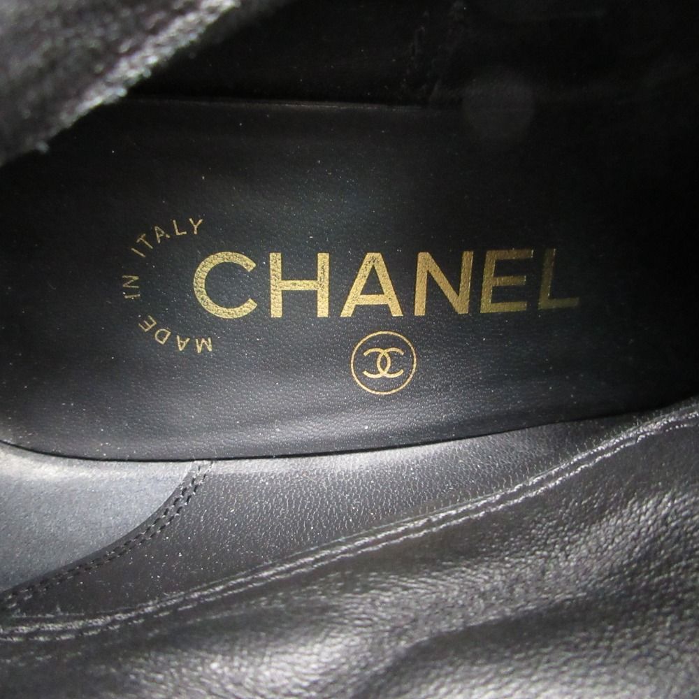 Chanel Boots CC Logo Low Heels Side Zip Long Shoes Gold