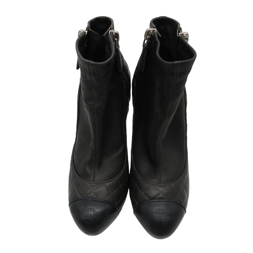 Chanel Boots CC Logo Quilted Ankle Booties Short Shoes Side Zip Gray