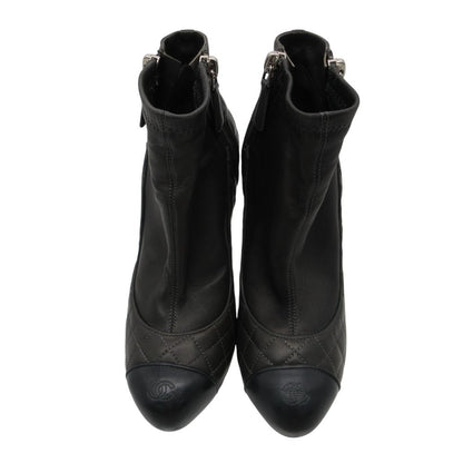 Chanel Boots CC Logo Quilted Ankle Booties Short Shoes Side Zip Gray