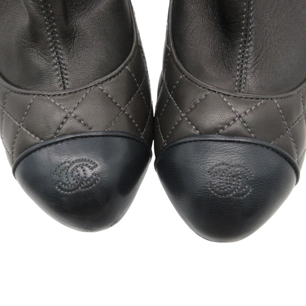 Chanel Boots CC Logo Quilted Ankle Booties Short Shoes Side Zip Gray