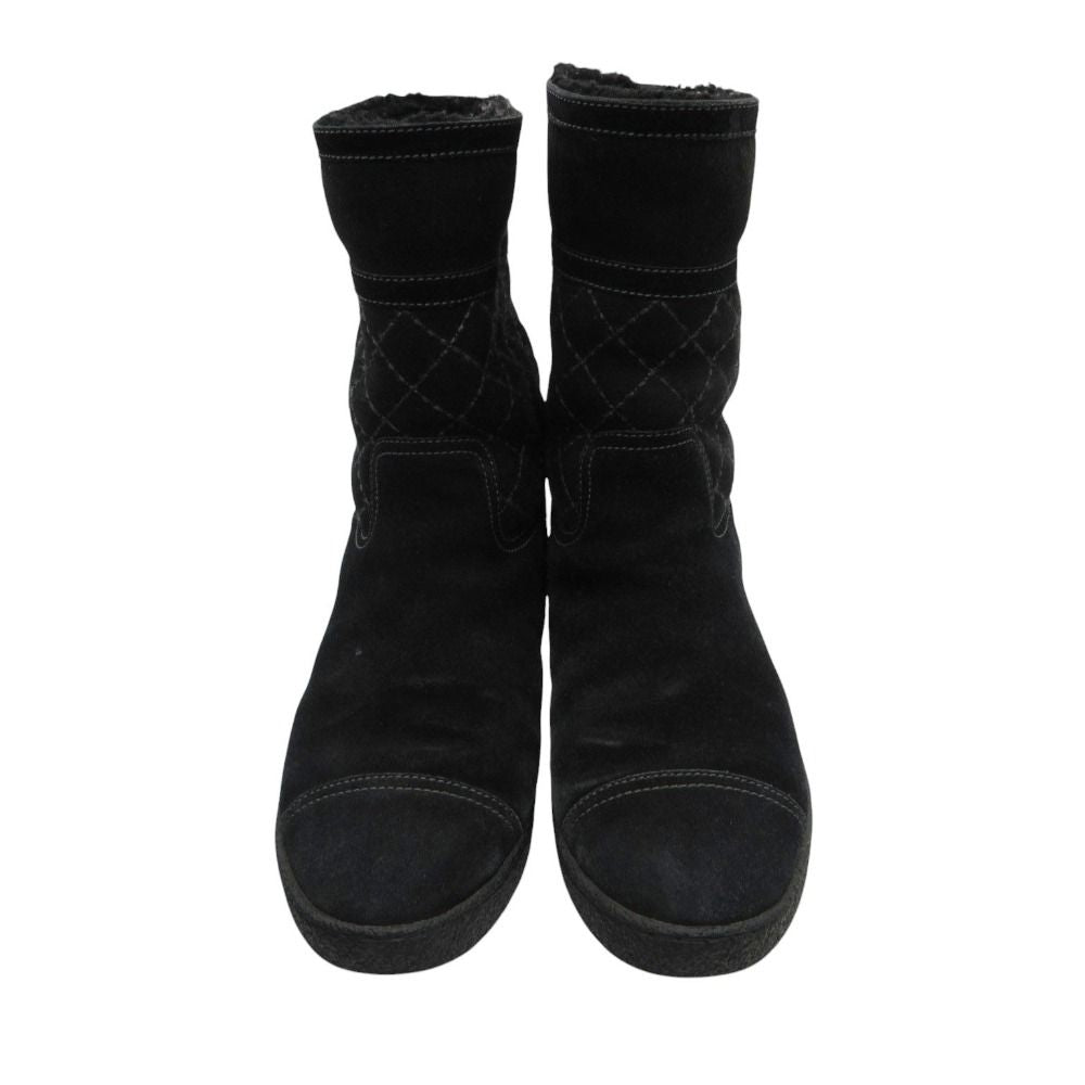 Chanel Boots CC Logo Quilted Shearling Boa Black