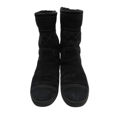 Chanel Boots CC Logo Quilted Shearling Boa Black
