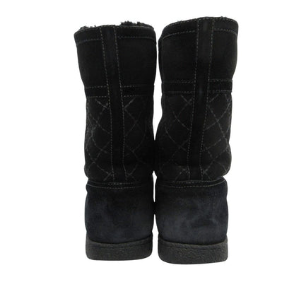 Chanel Boots CC Logo Quilted Shearling Boa Black
